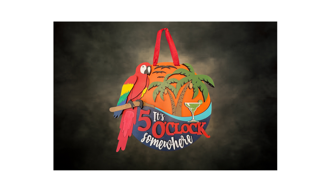 5 O'Clock Somewhere Parrot Door Hanger
