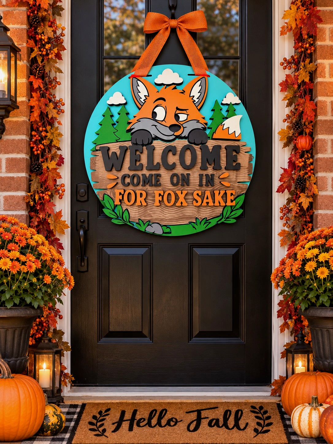 For Fox Sake Welcome Sign – Funny Fox Front Door Hanger