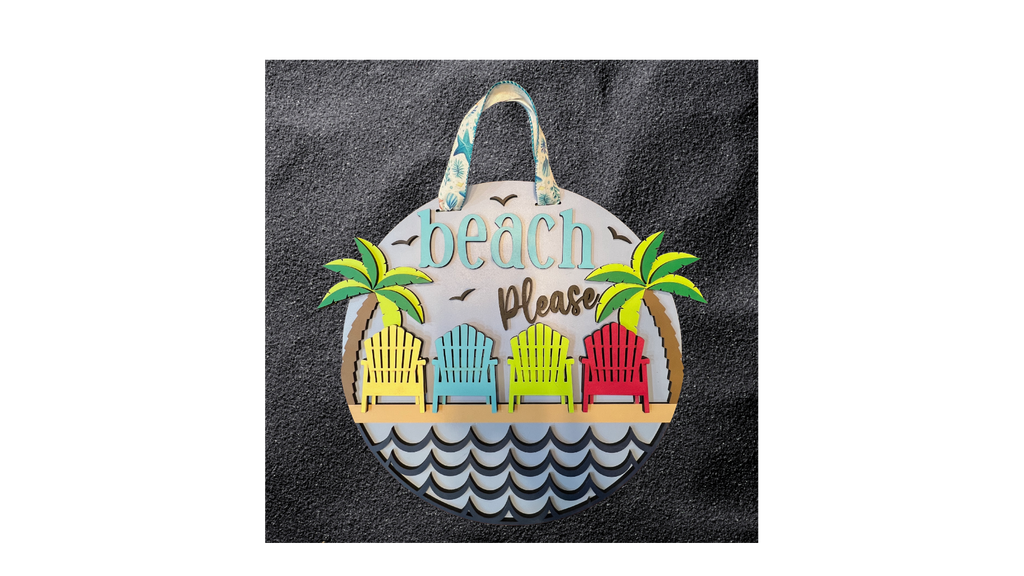 Beach Please Wood Door Hanger